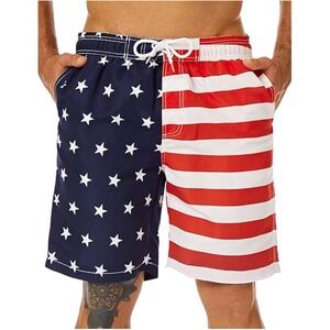 Mens American Flag Swim Trunks Patriotic Stars Stripes USA Board Shorts